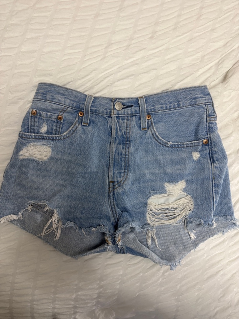 Levi's Light Blue Distressed Denim Jean Shorts